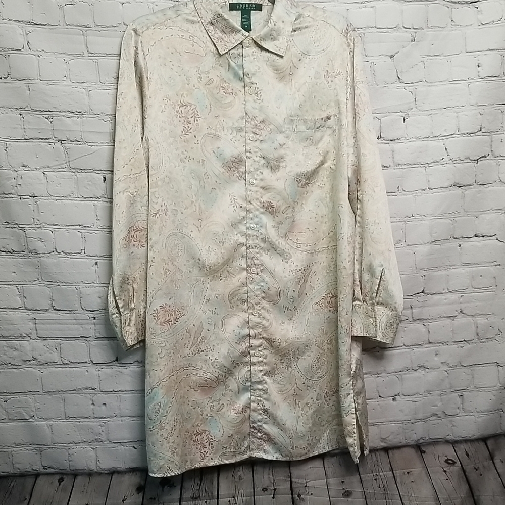 Ralph Lauren Womens Paisley Pajama Top Button Down Large